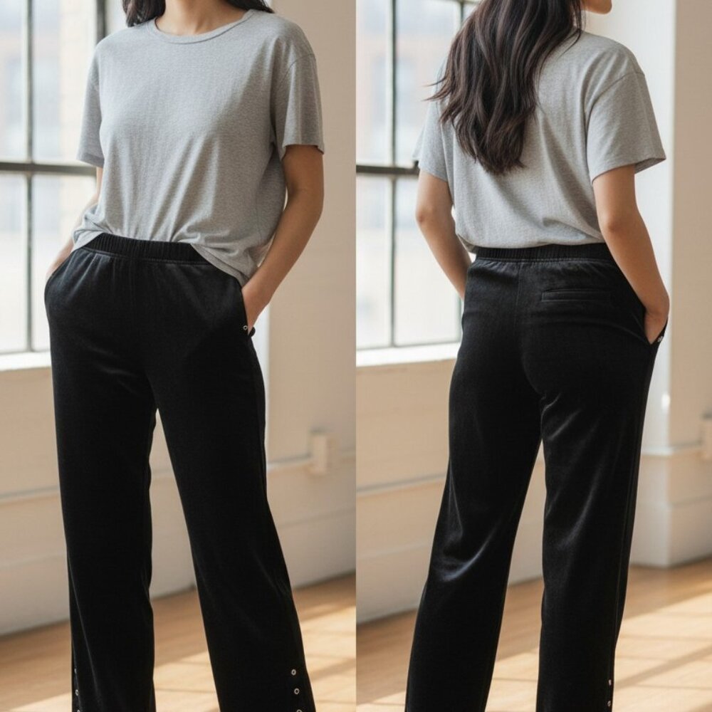 Brigitte Chicos Women's Black Button Accent Wide Leg Pants Size 3
